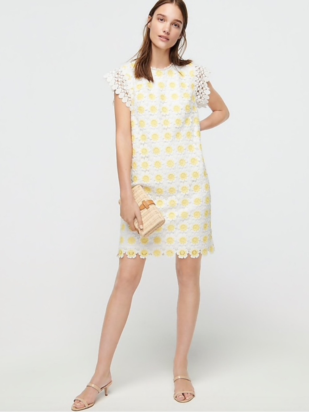 J. Crew White Yellow Lace Crotchet Dress Size 4